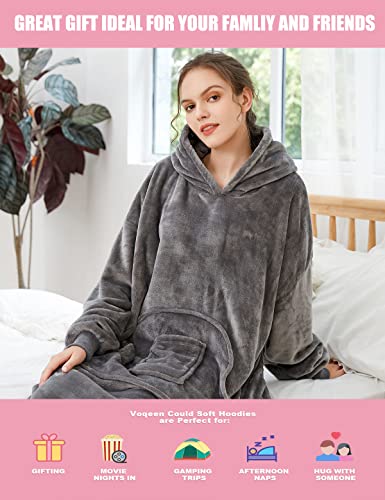 Voqeen Sudadera con Capucha, Manta Calentita Grande Pullover Mullido de Doble Capa Manta de TV Súper Suave y Cálida con Dos Bolsillos para Mujeres Hombres Adolescentes (A1-Gris, Talla única)