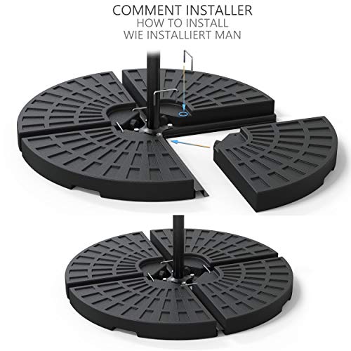 VOUNOT Base para Sombrilla, 4 Piezas de HDPE, Redonda Soporte Parasol o Paraguas, rellenable con Arena 100kg o Agua 52L, para Jardin Patio Terraza, Negro