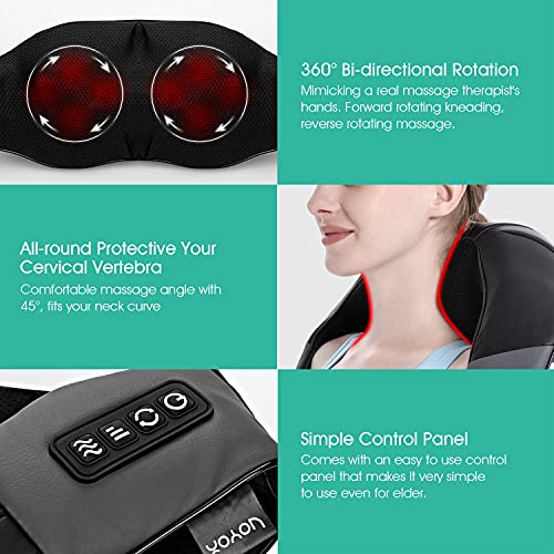 VOYOR Masajeador Shiatsu de cuello y hombros, masaje eléctrico de los tejidos profundos para hombros, espalda, cuello y alivio del dolor muscular de, uso en el hogar, el automóvil y la oficina PJ100