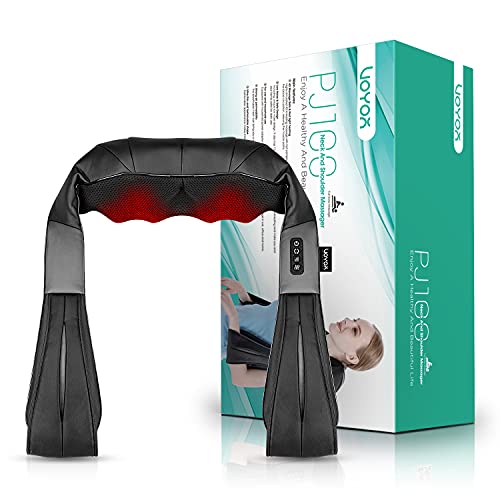 VOYOR Masajeador Shiatsu de cuello y hombros, masaje eléctrico de los tejidos profundos para hombros, espalda, cuello y alivio del dolor muscular de, uso en el hogar, el automóvil y la oficina PJ100