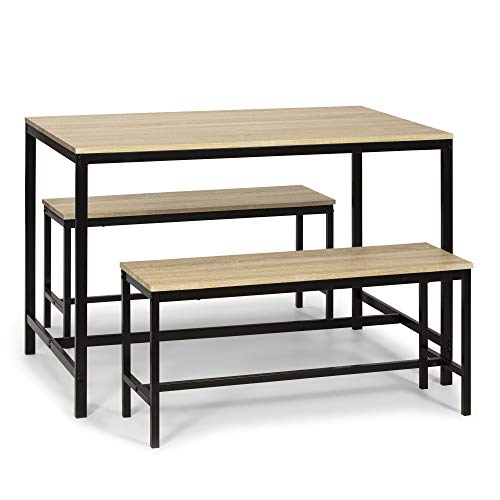 VS Venta-stock Conjunto Mesa y 2 Bancos Lisboa para Comedor o Cocina, Mesa 110 cm x 70 cm x 75 cm, Estructura metálica