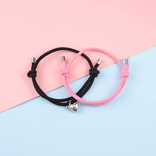 VU100 2 piezas de pulsera magnética para parejas atracción magnética, pulsera trenzada de la amistad, regalo para amantes de la familia mejores amigas novias madres hermanas rosa + negro