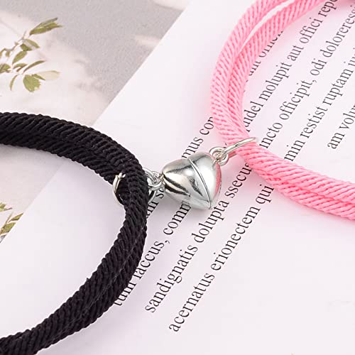 VU100 2 piezas de pulsera magnética para parejas atracción magnética, pulsera trenzada de la amistad, regalo para amantes de la familia mejores amigas novias madres hermanas rosa + negro