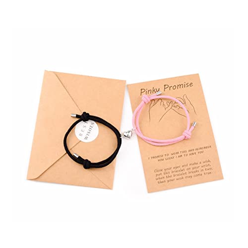 VU100 2 piezas de pulsera magnética para parejas atracción magnética, pulsera trenzada de la amistad, regalo para amantes de la familia mejores amigas novias madres hermanas rosa + negro