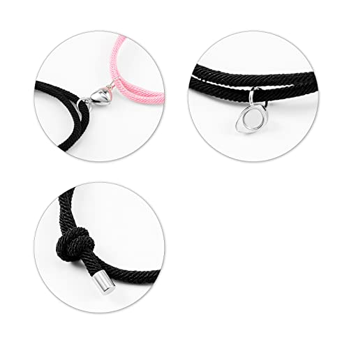 VU100 2 piezas de pulsera magnética para parejas atracción magnética, pulsera trenzada de la amistad, regalo para amantes de la familia mejores amigas novias madres hermanas rosa + negro