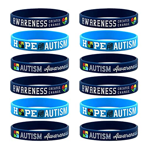 WANDIC Pulsera de Silicona para concientización del Autismo, 12 Piezas de puzle Azul, Pulseras de Goma, Esperanza para la Conciencia del Autismo, CREA un Cambio de Pulsera para simbolizar el Amor