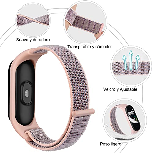 Wanme Correa Compatible para Xiaomi Mi Band 4 & Xiaomi Mi Band 3 Correa, Nylon Loop Pulseras de Repuesto para Xiaomi Mi Smart Band 4 & Xiaomi Mi Smart Band 3 (Arena Negro+Verde océano+Rosa Sand)