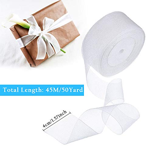 WANTOUTH 1 Rollo Cinta Organza Blanca Cinta de Gasa de 40 mm * 50 Yardas Cinta de Organza Ancha Cinta Decorativa Oganza para Decoración de Bodas/ Bricolaje de Regalo/ Decoraciones de Fiesta