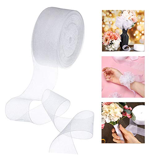 WANTOUTH 1 Rollo Cinta Organza Blanca Cinta de Gasa de 40 mm * 50 Yardas Cinta de Organza Ancha Cinta Decorativa Oganza para Decoración de Bodas/ Bricolaje de Regalo/ Decoraciones de Fiesta