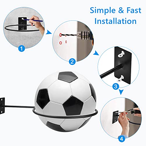 WANTOUTH 2 PCS Soporte de Pared para Pelotas Soporte de Bola Montado en La Pared Soporte de Pared para Balones de Baloncesto Soporte Exhibicion Pelota de Metal para Baloncesto Fútbol Voleibol -Negro