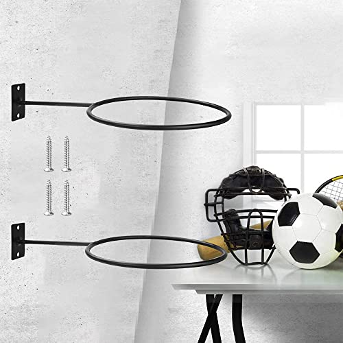 WANTOUTH 2 PCS Soporte de Pared para Pelotas Soporte de Bola Montado en La Pared Soporte de Pared para Balones de Baloncesto Soporte Exhibicion Pelota de Metal para Baloncesto Fútbol Voleibol -Negro