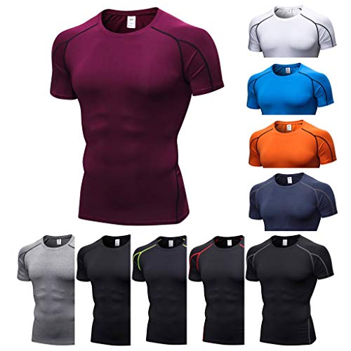 waotier Camisetas Manga Corta De HombreColor SóLido Entrenamiento Apretado Deportes Ropa De Secado RáPido De Verano