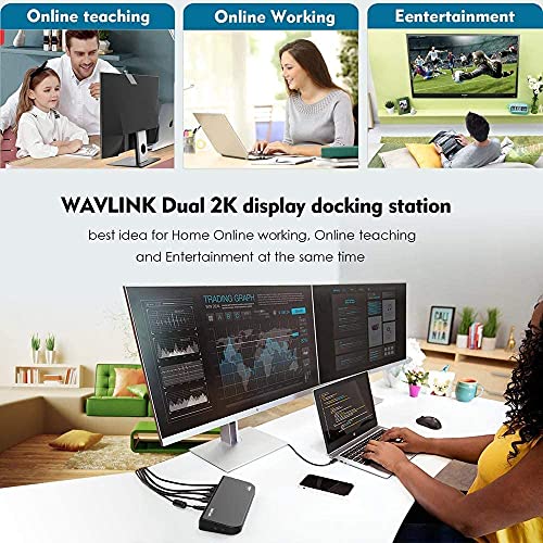 WAVLINK USB 3.0 Universal Docking Station Multifuncional Dual Video Display Outputs HDMI/DVI/VGA/hasta 2048x1152,Gigabit Ethernet, Audio Output/Input,6 Puertos de USB para Laptop,Ultrabook y PCs