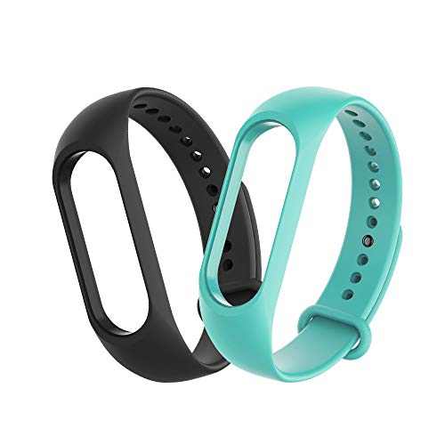 WD&CD 2 Pack Correa de Silicona Compatible con Xiaomi Mi Band 3/4 Correa de Reloj, Muñequera Ajustable Colorida de Reemplazo Suave Banda de Reloj Deportivo para Xiaomi Mi Band 3/4 (Negro + Verde)