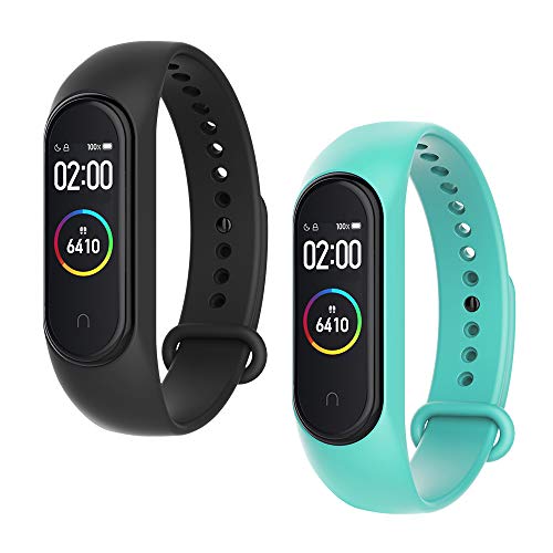 WD&CD 2 Pack Correa de Silicona Compatible con Xiaomi Mi Band 3/4 Correa de Reloj, Muñequera Ajustable Colorida de Reemplazo Suave Banda de Reloj Deportivo para Xiaomi Mi Band 3/4 (Negro + Verde)