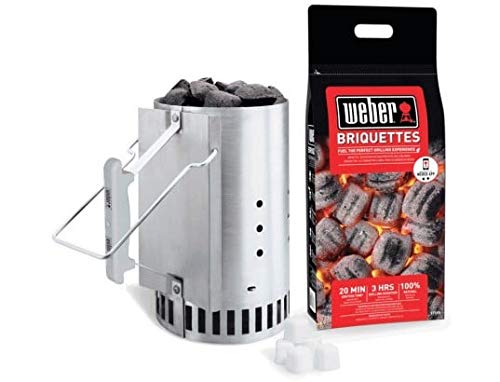 Weber 17631 - Set Chimenea con briquetas Encendido Blancas, Inox, 2 kg / 6 Pastillas