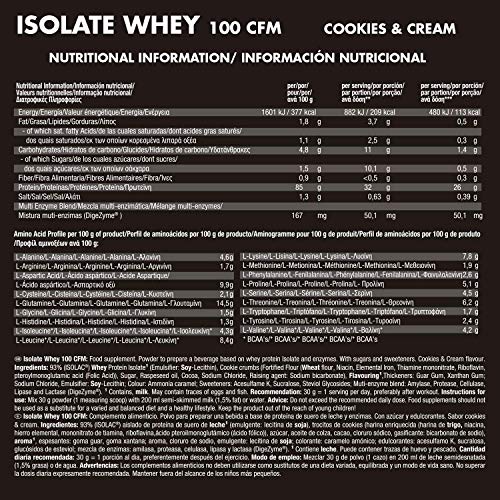 Weider Isolate Whey 100CFM. 100% aislado de proteina de suero. Cero azúcar, cero aspartamo, con stevia, con dygezime, con BCAA, apto para vegetarianos. Isolac. Para dietas keto. 2000 gr Cookies