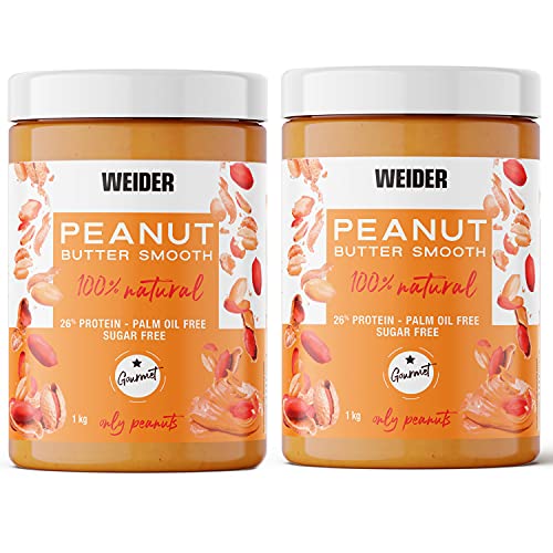 Weider Peanut Butter Duo Pack - 2 x 1000 gr. 100% cacahuete triturado, 100% natural, 100% vegano, Blanco