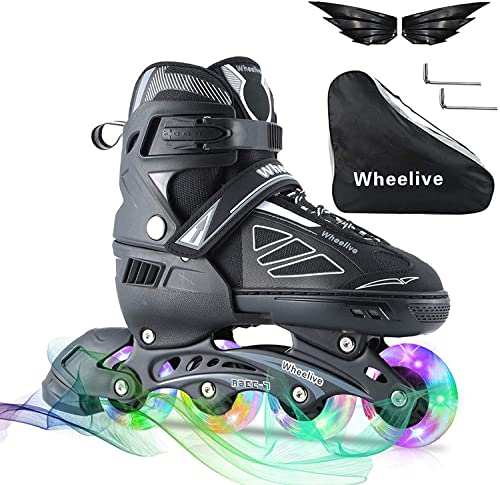 Wheelive Ajustables Patines en línea para Niños y Adultos, Inline Skates/Rollerblade de Malla Transpirable con LED Ruedas para Niños, Niñas y Principiantes Caballeros Damas