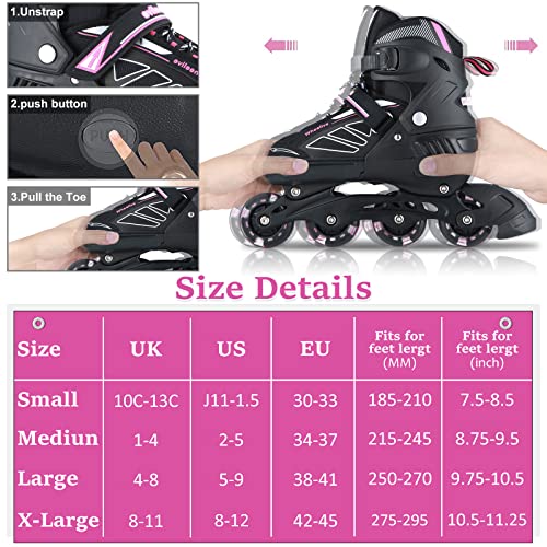 Wheelive Ajustables Patines en línea para Niños y Adultos, Inline Skates/Rollerblade de Malla Transpirable con LED Ruedas para Niños, Niñas y Principiantes Caballeros Damas