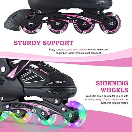 Wheelive Ajustables Patines en línea para Niños y Adultos, Inline Skates/Rollerblade de Malla Transpirable con LED Ruedas para Niños, Niñas y Principiantes Caballeros Damas