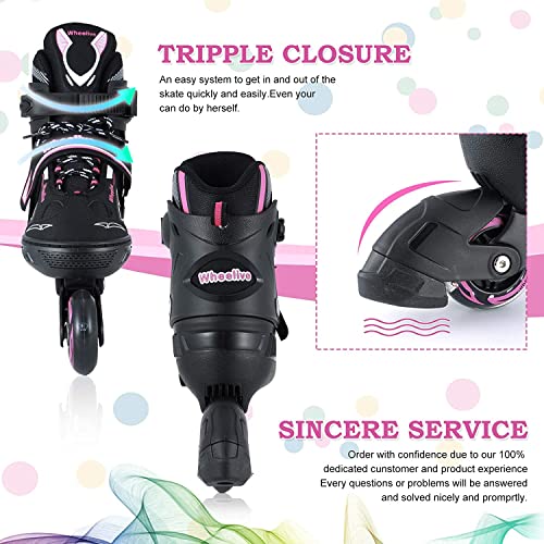 Wheelive Ajustables Patines en línea para Niños y Adultos, Inline Skates/Rollerblade de Malla Transpirable con LED Ruedas para Niños, Niñas y Principiantes Caballeros Damas