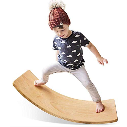 Wiflayer Balance Board, Junta Curvo de Madera para niños, Balancín Juguete Educación Temprana, para niños Yoga Formación Barra de Equilibrio Columpio, Tabla de Madera Montessori,90cm