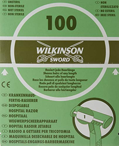 Wilkinson Sword Hospital - 100 Cuchillas de Afeitar Desechables con Caja Dispensadora Aptas para Uso Pre-Operatorio