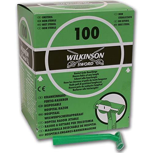 Wilkinson Sword Hospital - 100 Cuchillas de Afeitar Desechables con Caja Dispensadora Aptas para Uso Pre-Operatorio