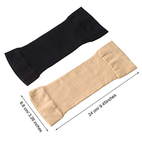 WILLBOND 4 Pares Mangas de Brazo de Adelgazar Manguitos de Compresión de Brazo Elástico Formadores de Brazo de Fitness Deportivo para Mujeres Niñas Pérdida de Peso (Color Negro y Desnudo)