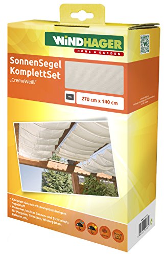 Windhager Set Completo de toldo tecnología de tensado de Cuerdas, Incl. Vela 270 x 140 cm, pérgola o Invernadero para una protección Solar Ideal, Crema Blanca 10868