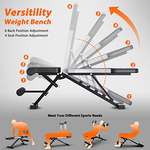 WINNOW Banco de Pesas Ajustable Banco de Entrenamiento Plegable para el Hogar Banco Plano Inclinado Invertido Banco de Musculación Multiuso