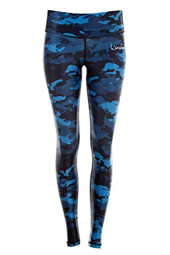 Winshape Damen Functional Power Shape Tights Leggings AEL102, Print, Slim Style, Fitness Freizeit Sport Yoga Workout, Mujer, Camo-Blue, Medium