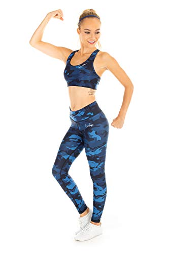 Winshape Damen Functional Power Shape Tights Leggings AEL102, Print, Slim Style, Fitness Freizeit Sport Yoga Workout, Mujer, Camo-Blue, Medium