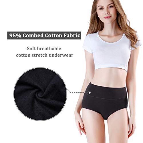 wirarpa Braguitas Culotte Algodón para Mujer Bragas de Cintura Alta Cómodo Faja Reductora Ajustan Pack de 5 Talla L