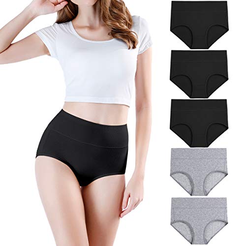 wirarpa Braguitas Culotte Algodón para Mujer Bragas de Cintura Alta Cómodo Faja Reductora Ajustan Pack de 5 Talla L