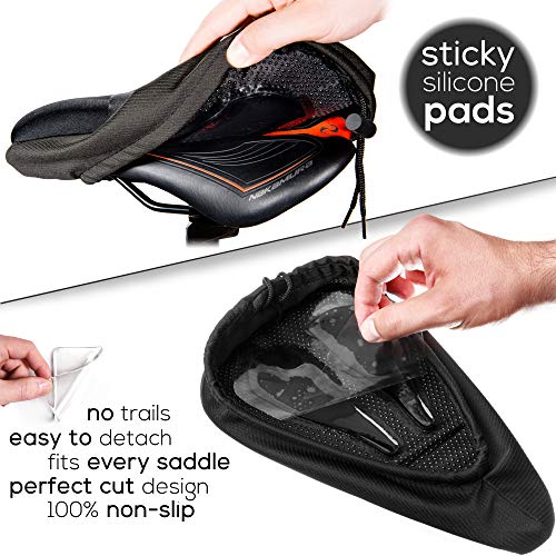 wizmove Funda de Gel para Sillin de Bicicleta con Profesional Cubierta Impermeabile – Comodidad Sensacional para Ciclismo de Clase en Carretera Montaña o Spinning, Negro