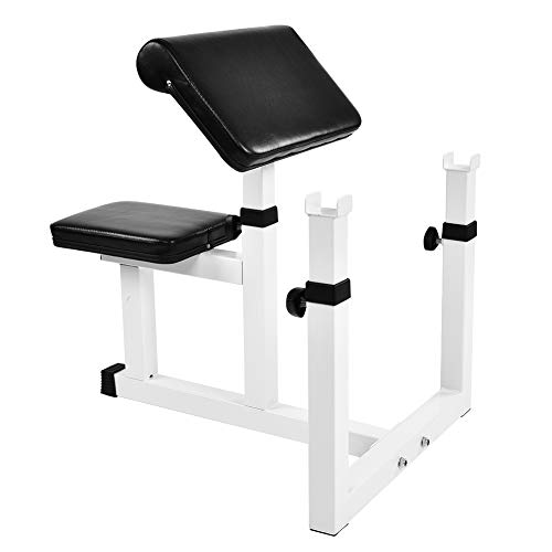 WJIN Banco de Entrenamiento de bíceps, Barra con Mancuernas, Levantamiento de bíceps, Silla de Entrenamiento, Banco de predicador, Equipo de Gimnasio para el hogar, Plata