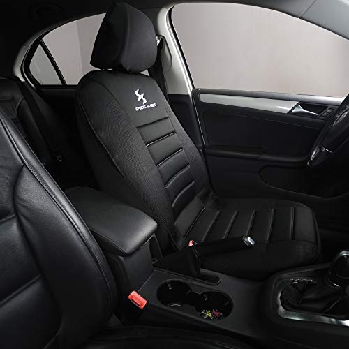 WOLTU 2X Fundas de Asiento para Coche Universal Delantero Cubierta para Asiento Automóvil sin Bolsa de Aire 100% Poliéster ES08 (Negro)