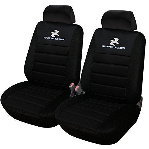 WOLTU 2X Fundas de Asiento para Coche Universal Delantero Cubierta para Asiento Automóvil sin Bolsa de Aire 100% Poliéster ES08 (Negro)