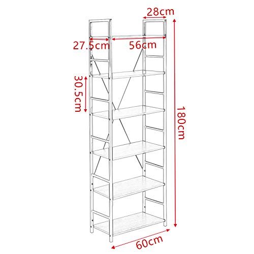 WOLTU Estantería con 6 Escalera Soporte de la Planta Estante de Almacenamianto, Madera de Acero,Blanco+Roble Claro 60x28x180cm RGB9307whe