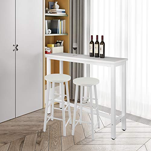 WOLTU Set Mesa de Bar y 2 uds. Taburete de Bar Muebles Cocina Silla de Comedor para Salon Cocina Mesa 140x40x100 cm Estructura de Metal, MDF Blanco BT30ws+BH130ws-2