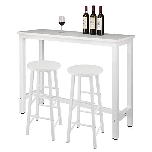 WOLTU Set Mesa de Bar y 2 uds. Taburete de Bar Muebles Cocina Silla de Comedor para Salon Cocina Mesa 140x40x100 cm Estructura de Metal, MDF Blanco BT30ws+BH130ws-2