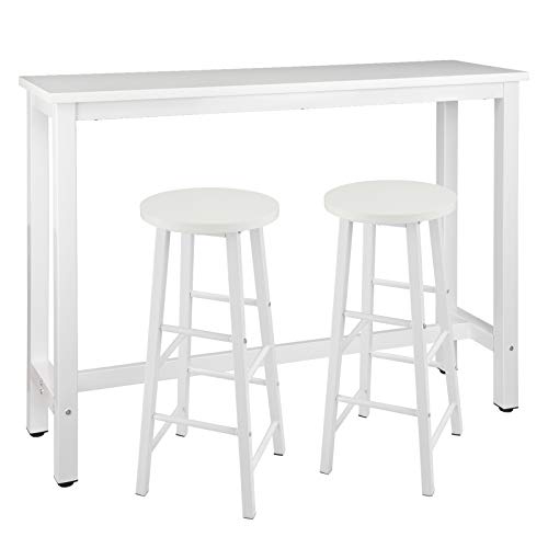 WOLTU Set Mesa de Bar y 2 uds. Taburete de Bar Muebles Cocina Silla de Comedor para Salon Cocina Mesa 140x40x100 cm Estructura de Metal, MDF Blanco BT30ws+BH130ws-2