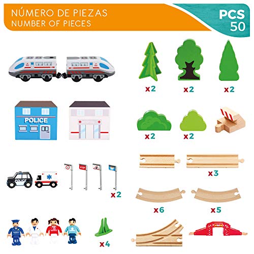 WOOMAX - Circuito tren de madera 50 piezas WOOMAX (46444)