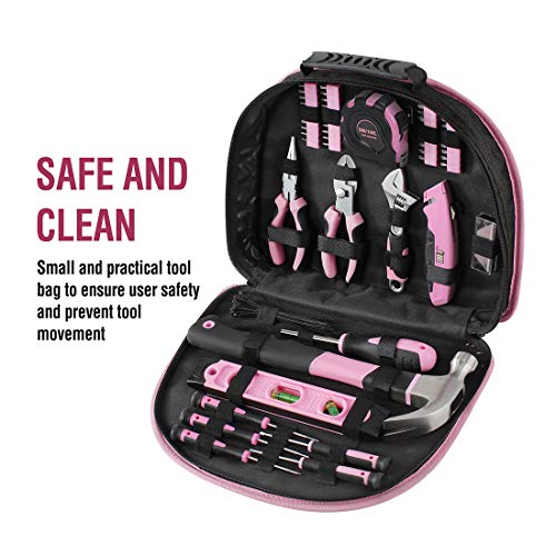 WORKPRO 103 Piezas Juego de Herramientas Portátil para DIY con Bolsa Rosa, Alicates Destornilladores Llaves Martillo para Bricolaje y Reparaciones Diarias, Ideal para Esposa Novia Chicas