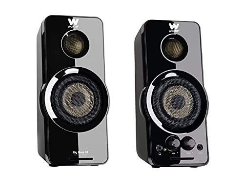 Woxter Big Bass 95 - Altavoces Multimedia Estéreo, 20W, Potentes, conexión 3,5mm, Botones y conexiones AUX y CASCOS en parte frontal, terminación piano, PC / Smartphones y videoconsolas