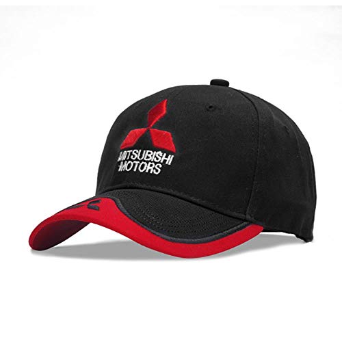 WULIAN Bordado 3D Mitsubishi Hat Cap Car Moto Racing Gorra de béisbol Dad Hat Snapback Trucket Caps Gorra Hombre, Negro, Ajustable