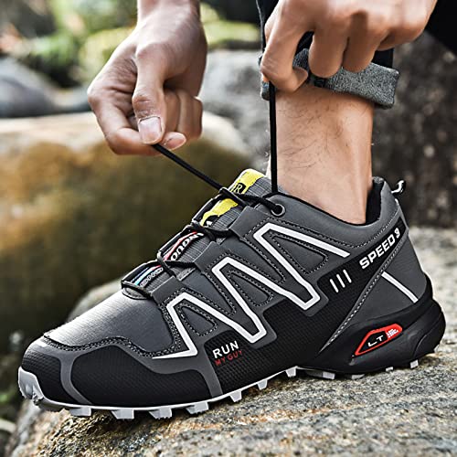 WYUKN Zapatilla de Ciclismo MTB,Profesional Hombre Zapatos de Ciclismo de Antideslizantes para Bicicleta de Carretera,Senderismo al Aire Libre, Jogger Hombre,Grey-43EU