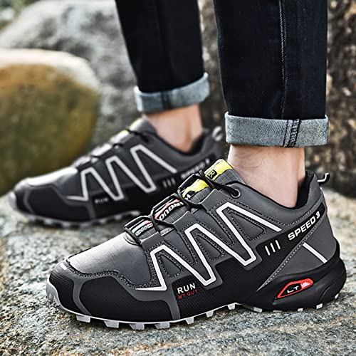 WYUKN Zapatilla de Ciclismo MTB,Profesional Hombre Zapatos de Ciclismo de Antideslizantes para Bicicleta de Carretera,Senderismo al Aire Libre, Jogger Hombre,Grey-43EU